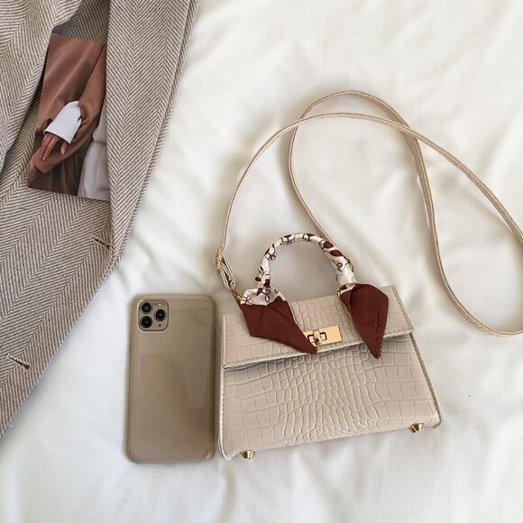 Beige Elegant Women's Mini Crocodile Embossed Satchel - Picture 4 of 7